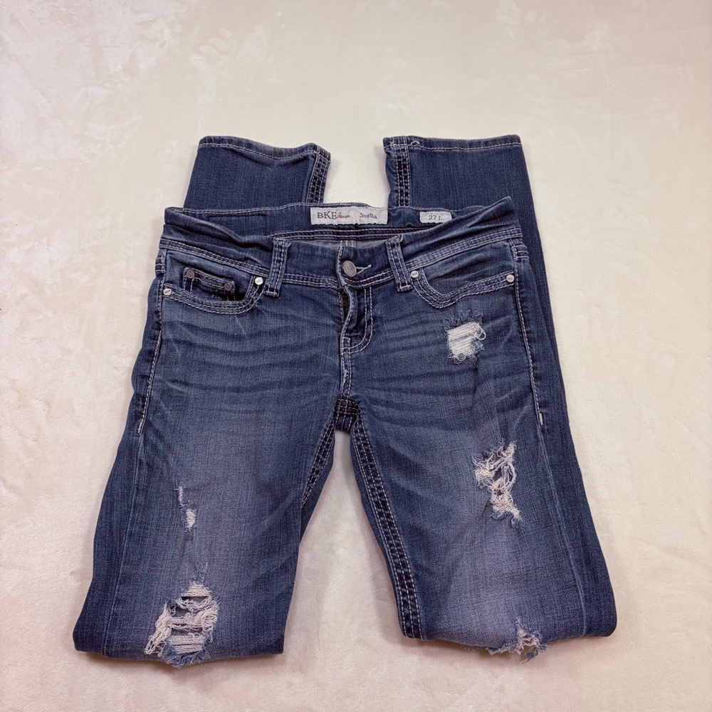 BKE Women's Ripped‎ Dark Blue Skinny Jeans